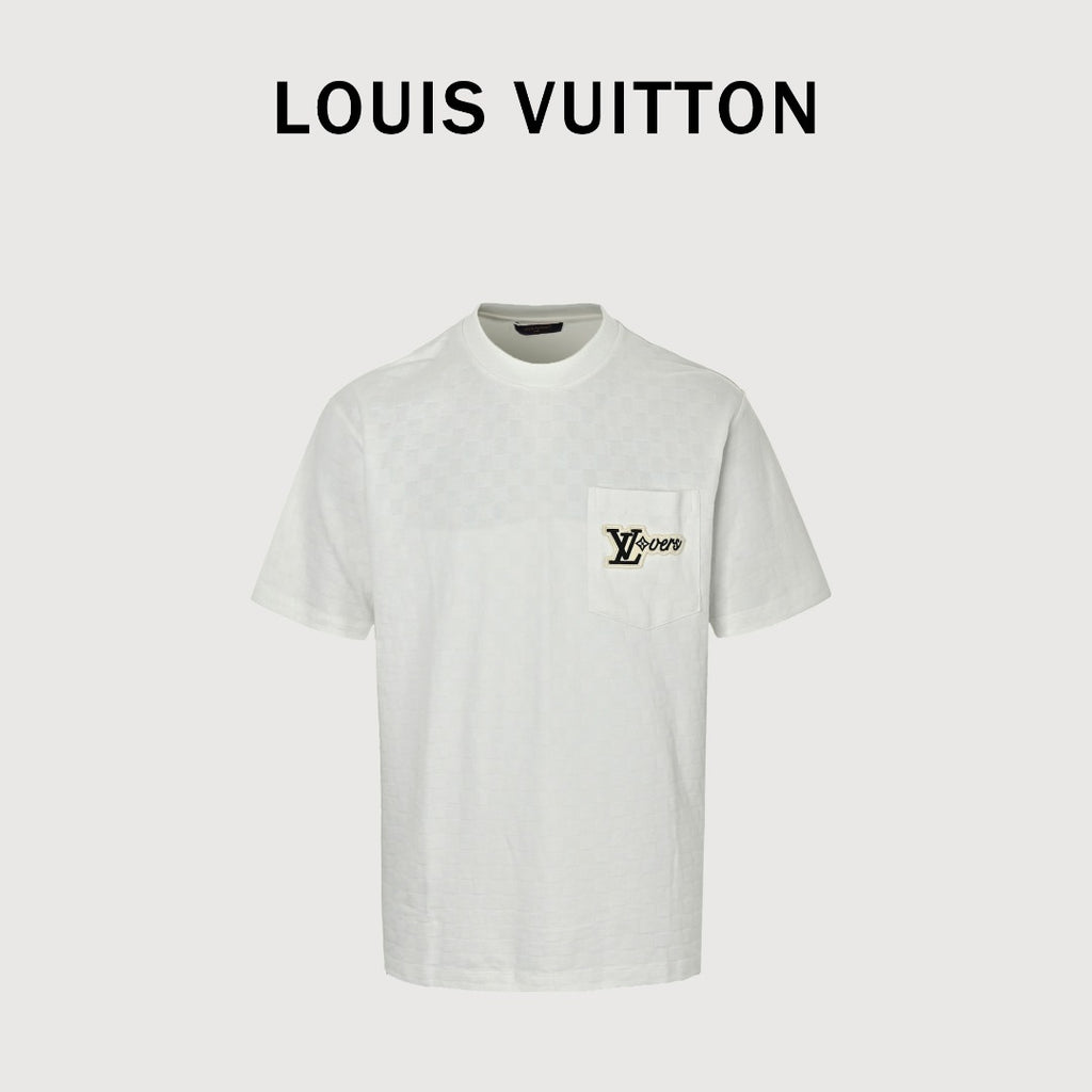 Louis Vuitton LV Damier Shadow Jacquard LV Lovers Appliqué Pocket Short-Sleeve T-Shirt