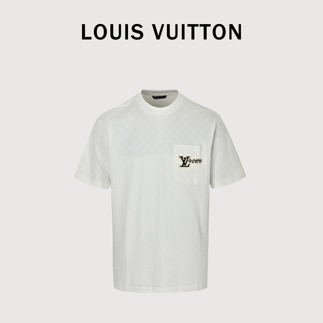Louis Vuitton LV Damier Shadow Jacquard LV Lovers Appliqué Pocket Short-Sleeve T-Shirt