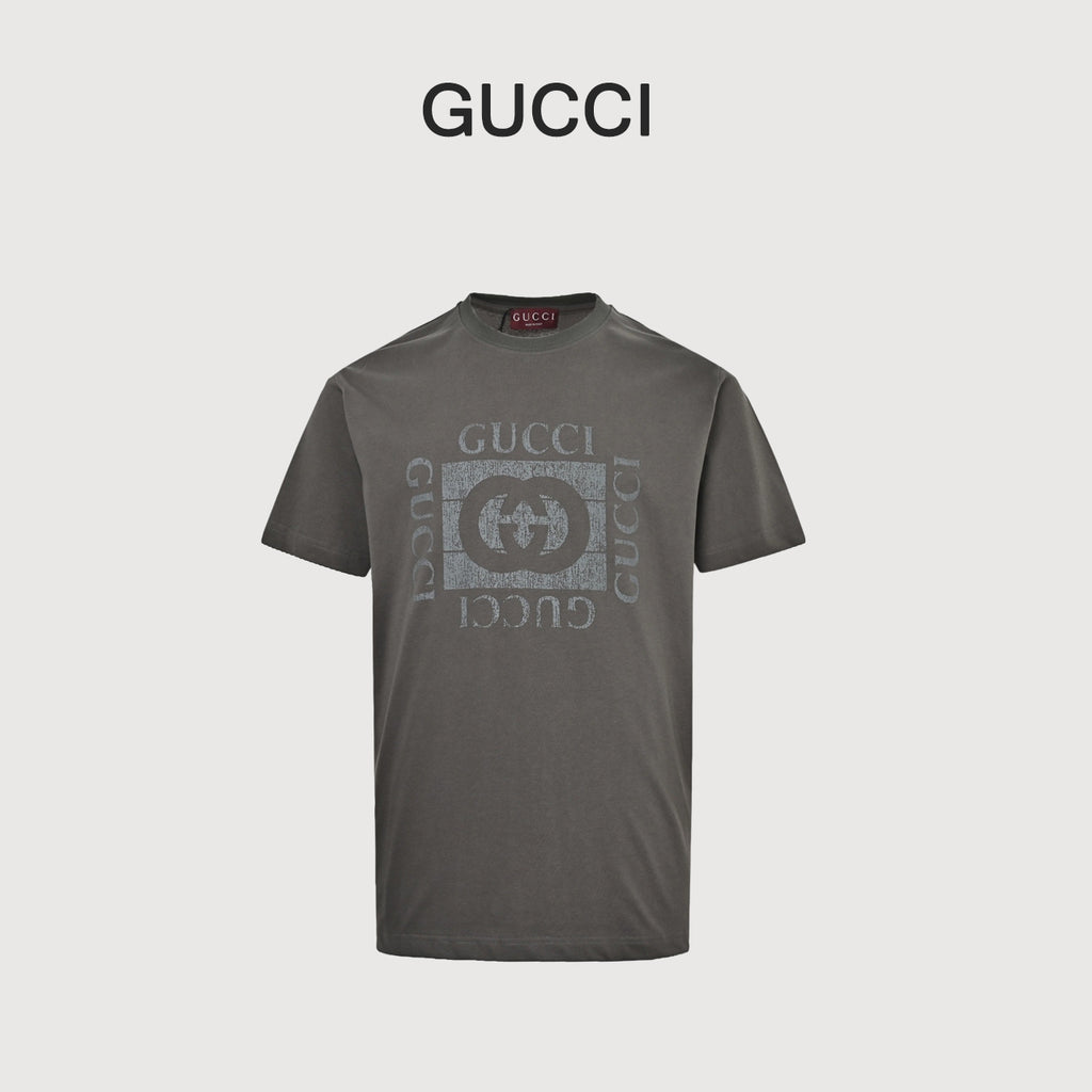 Gucci 26SS Distressed Block Logo Print Short-Sleeve T-Shirt