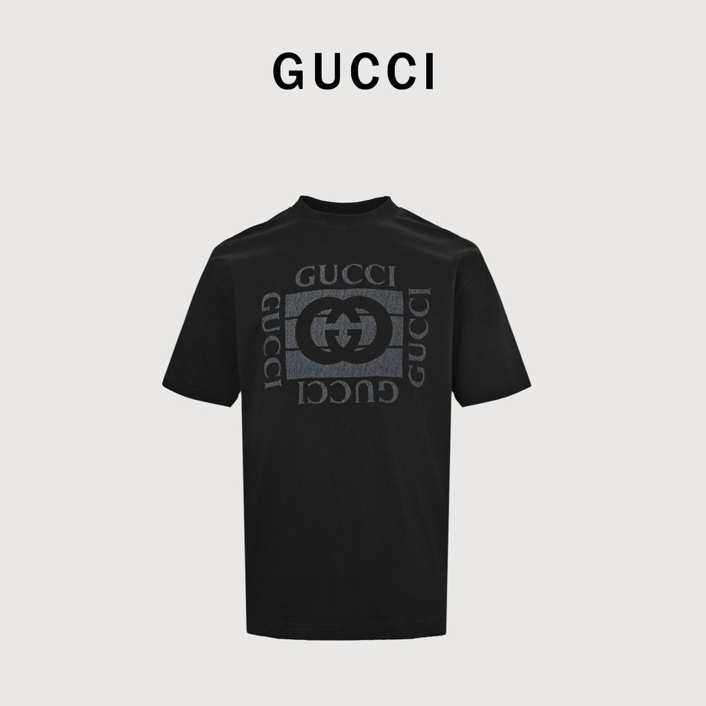 Gucci Cracked Grid GG Logo Print Short-Sleeve T-Shirt Black