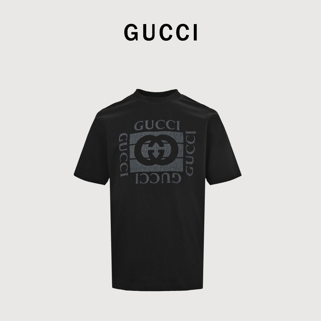 Gucci Cracked Grid GG Logo Print Short-Sleeve T-Shirt Black
