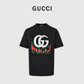 Gucci GG Appliqué Red Green Letter Embroidery Short-Sleeve T-Shirt Black