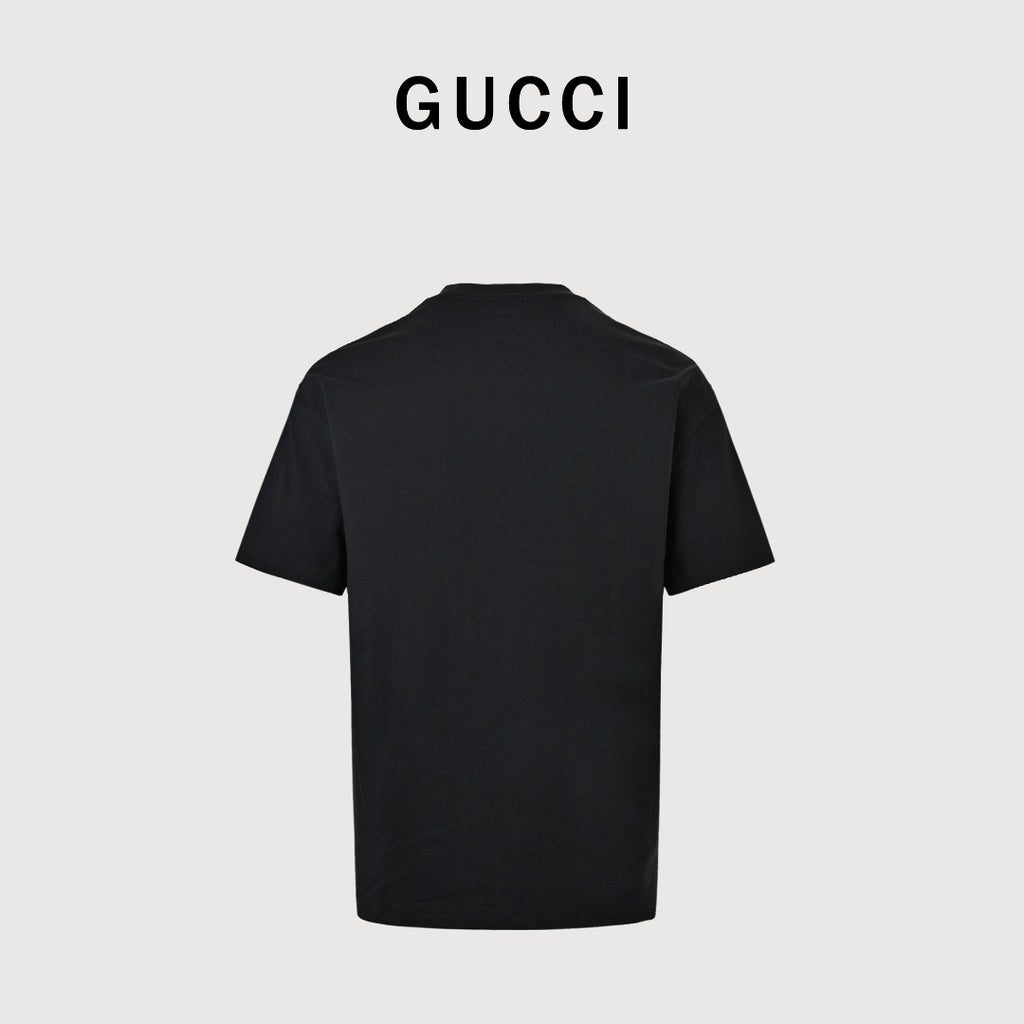 Gucci GG Appliqué Red Green Letter Embroidery Short-Sleeve T-Shirt Black