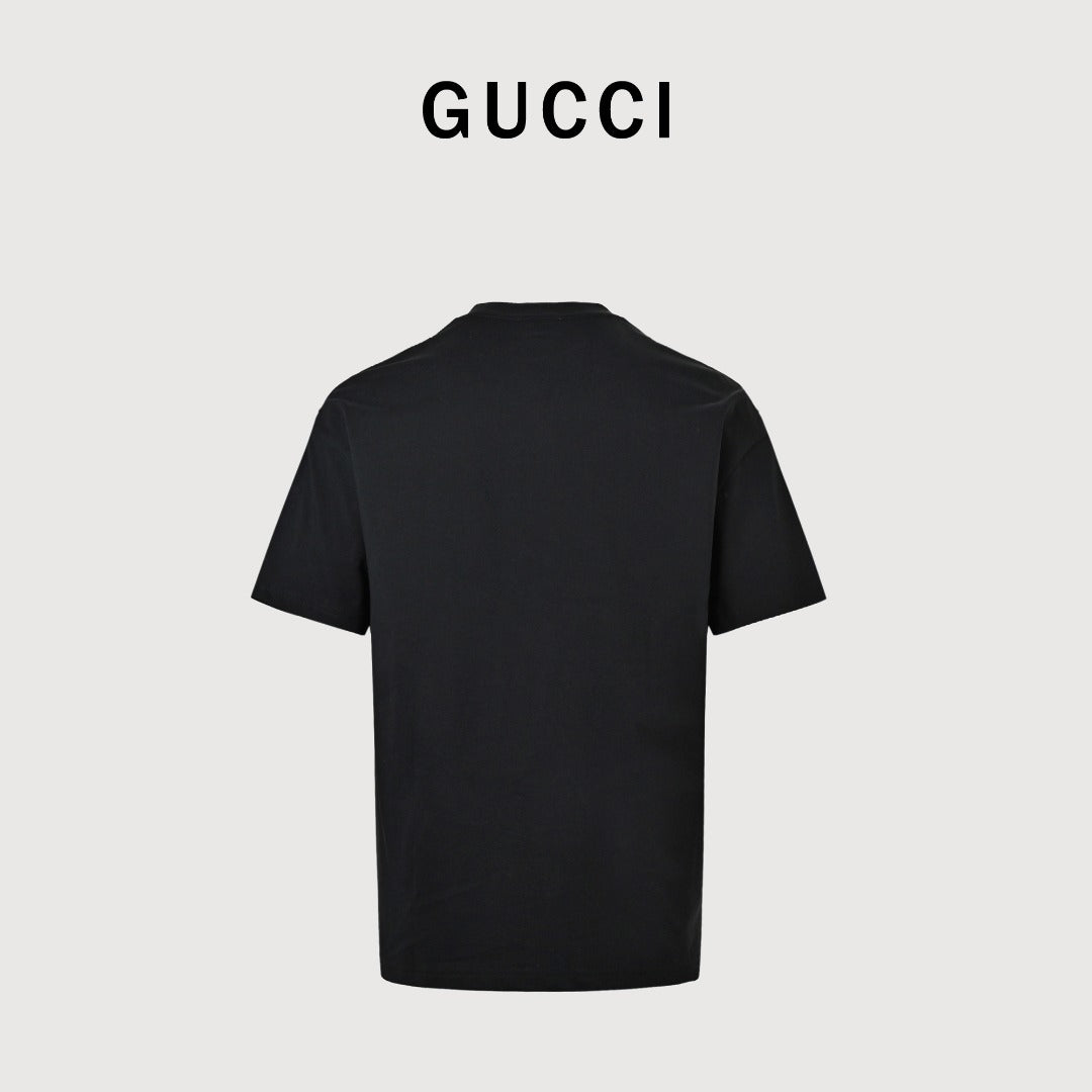 Gucci GG Appliqué Red Green Letter Embroidery Short-Sleeve T-Shirt Black