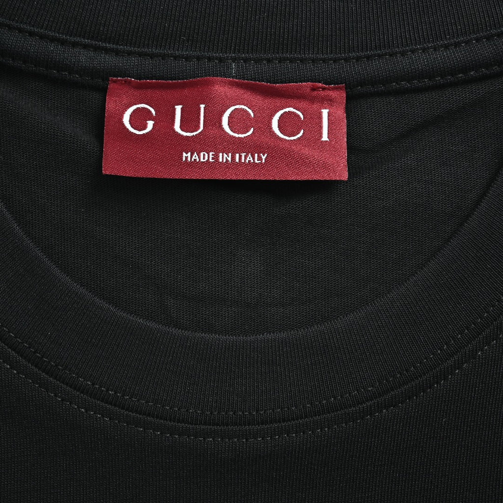 Gucci GG Appliqué Red Green Letter Embroidery Short-Sleeve T-Shirt Black