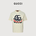 Gucci GG Appliqué Red Green Letter Embroidery Short-Sleeve T-Shirt Ivory