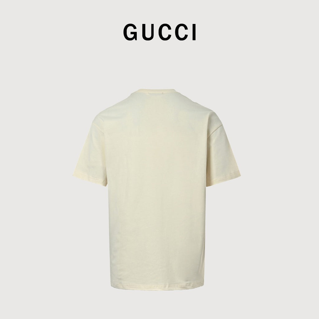 Gucci GG Appliqué Red Green Letter Embroidery Short-Sleeve T-Shirt Ivory