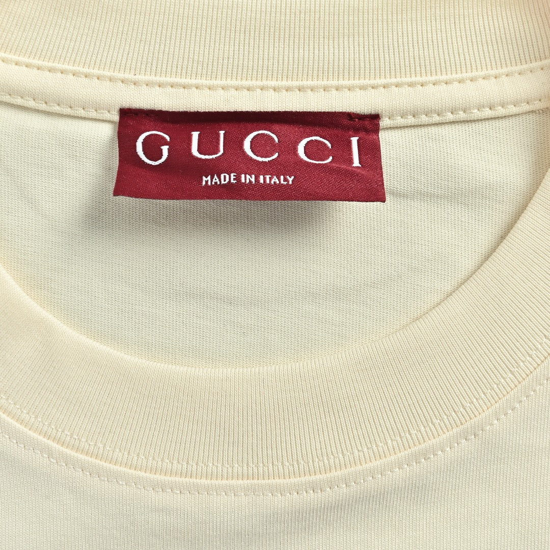 Gucci GG Appliqué Red Green Letter Embroidery Short-Sleeve T-Shirt Ivory