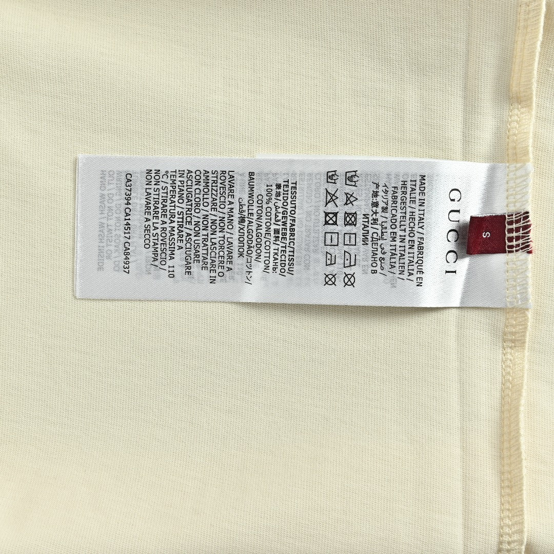 Gucci GG Appliqué Red Green Letter Embroidery Short-Sleeve T-Shirt Ivory