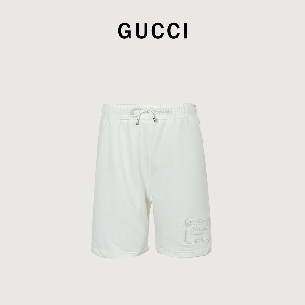 Gucci 26SS Hem Embroidered Logo Plate Drawstring Shorts White