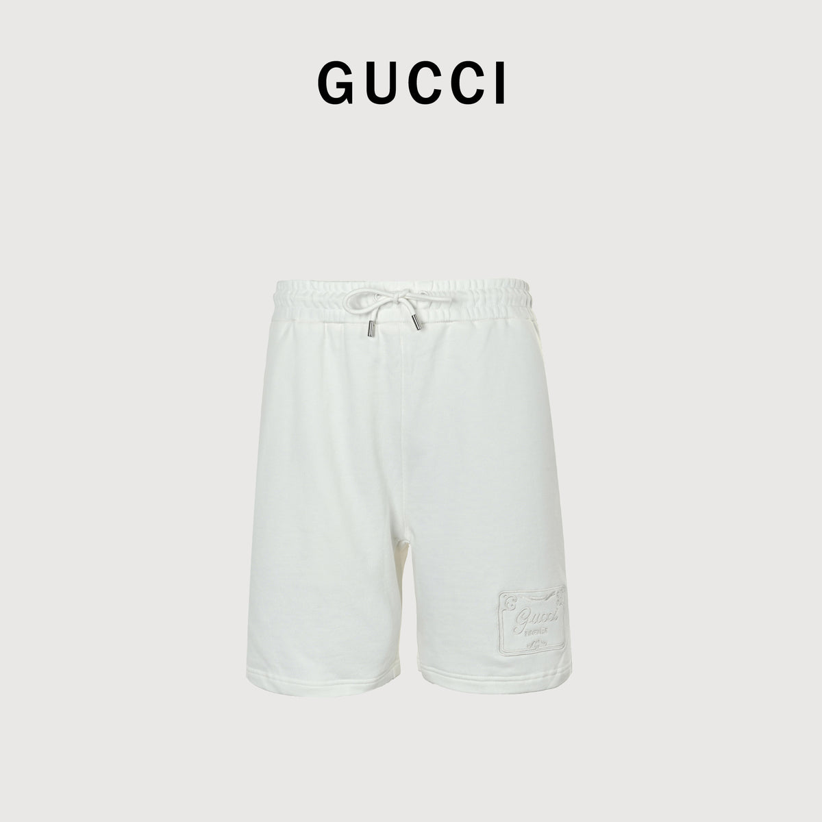 Gucci 26SS Hem Embroidered Logo Plate Drawstring Shorts White