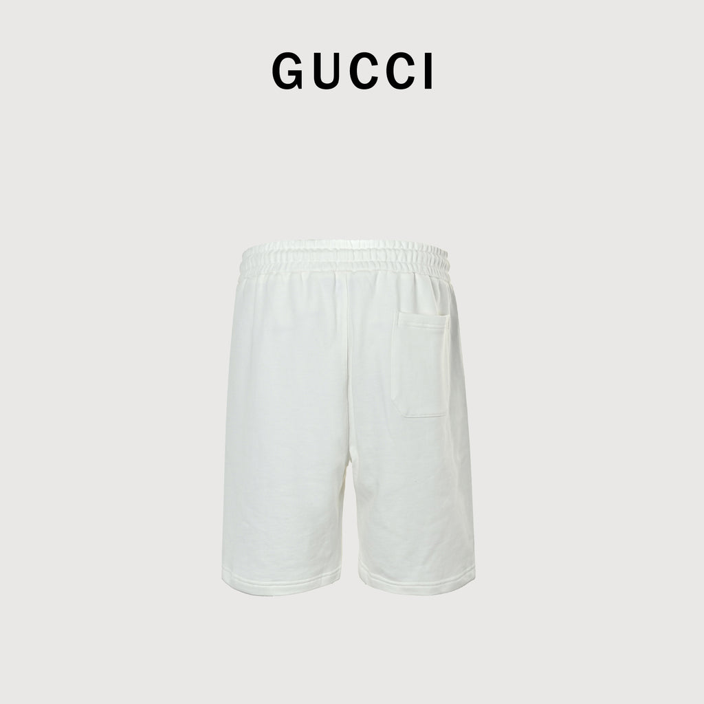 Gucci 26SS Hem Embroidered Logo Plate Drawstring Shorts White