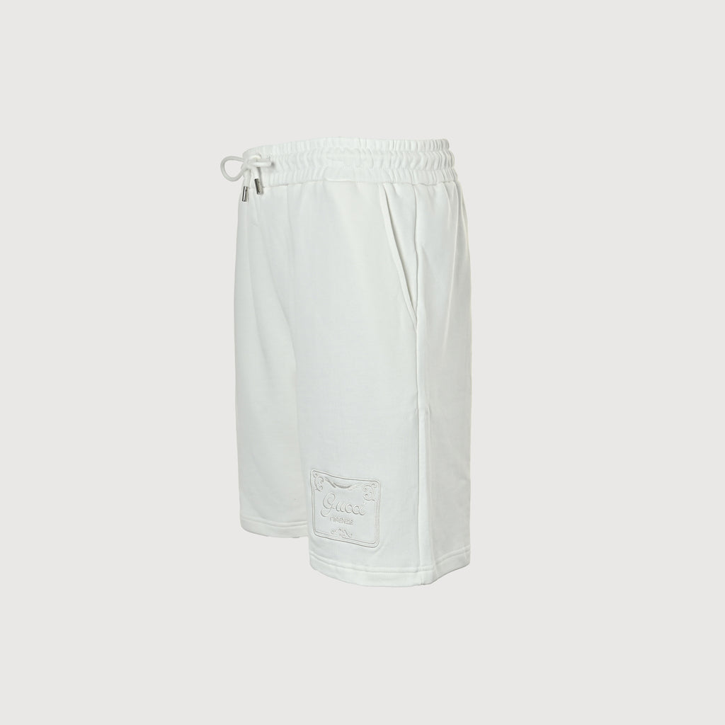 Gucci 26SS Hem Embroidered Logo Plate Drawstring Shorts White