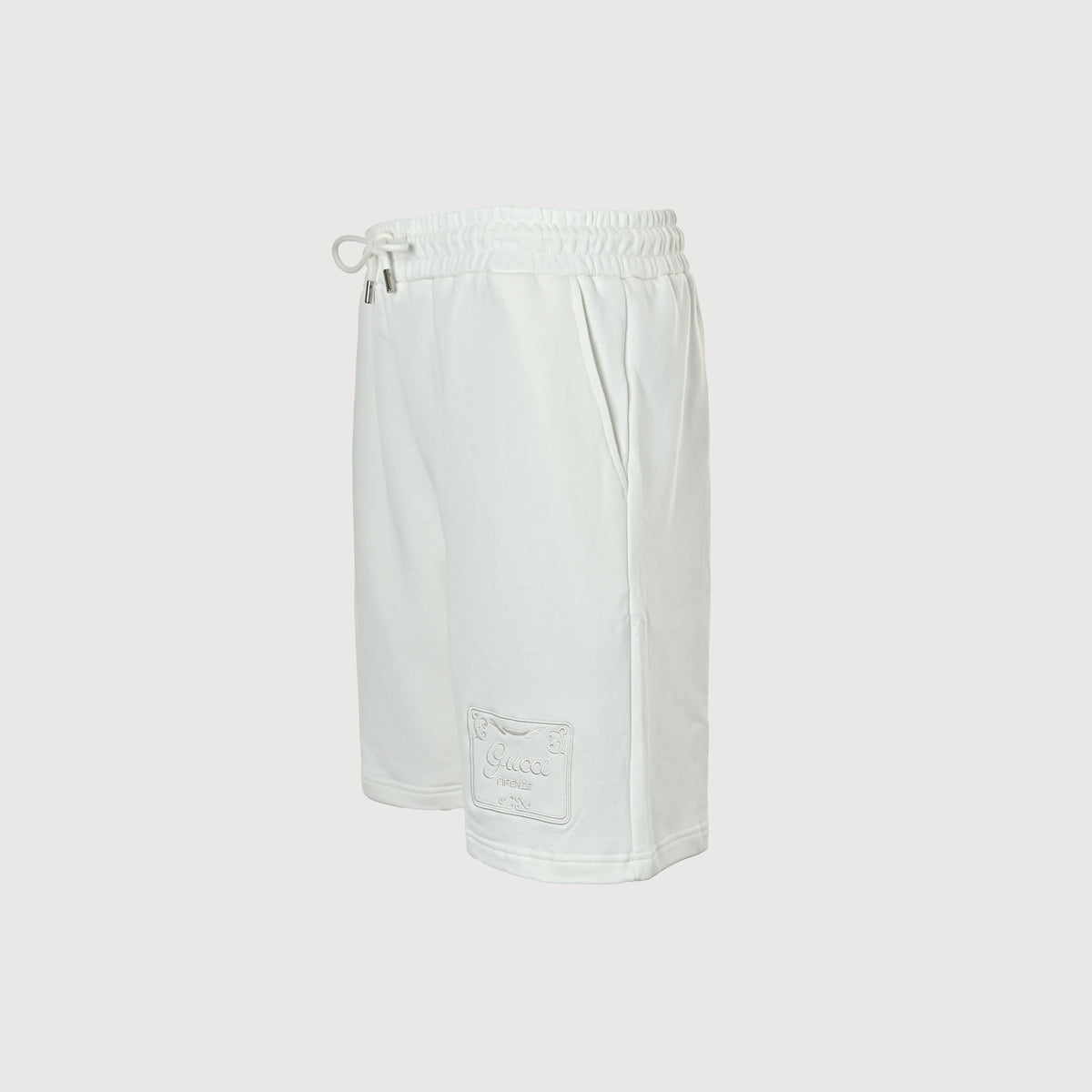 Gucci 26SS Hem Embroidered Logo Plate Drawstring Shorts White