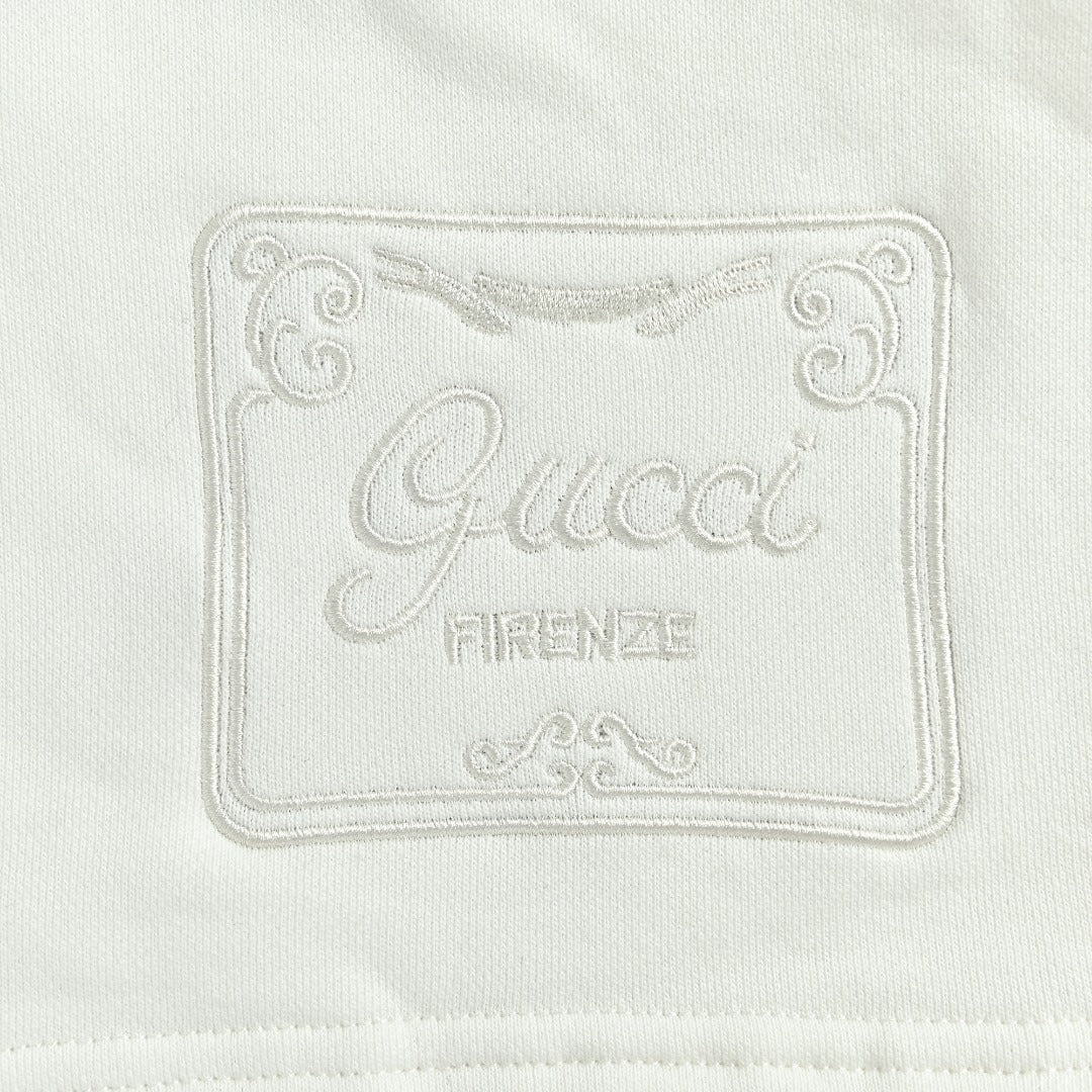 Gucci 26SS Hem Embroidered Logo Plate Drawstring Shorts White