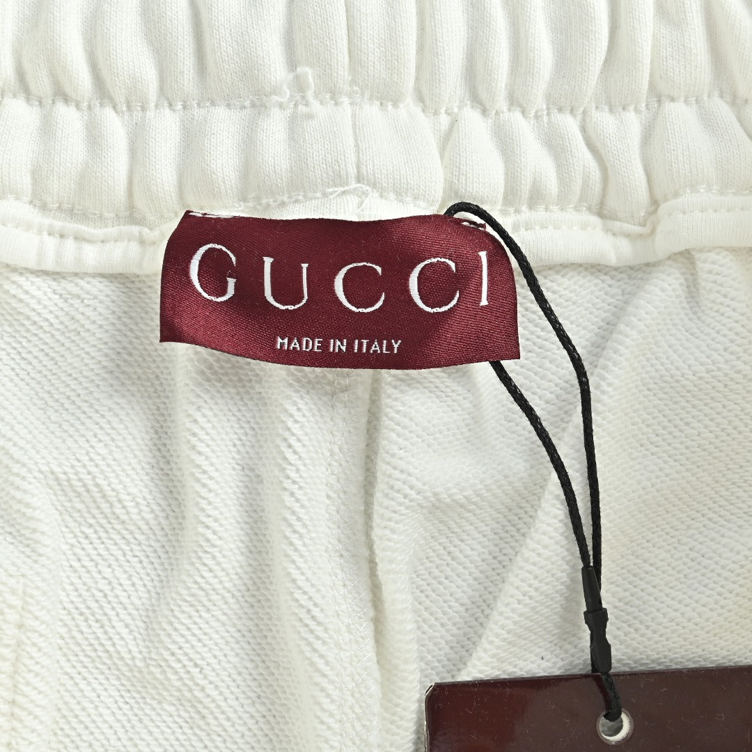 Gucci 26SS Hem Embroidered Logo Plate Drawstring Shorts White