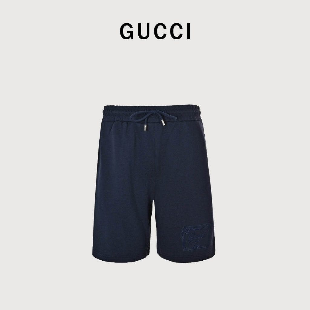Gucci 26SS Hem Embroidered Logo Plate Drawstring Shorts Navy