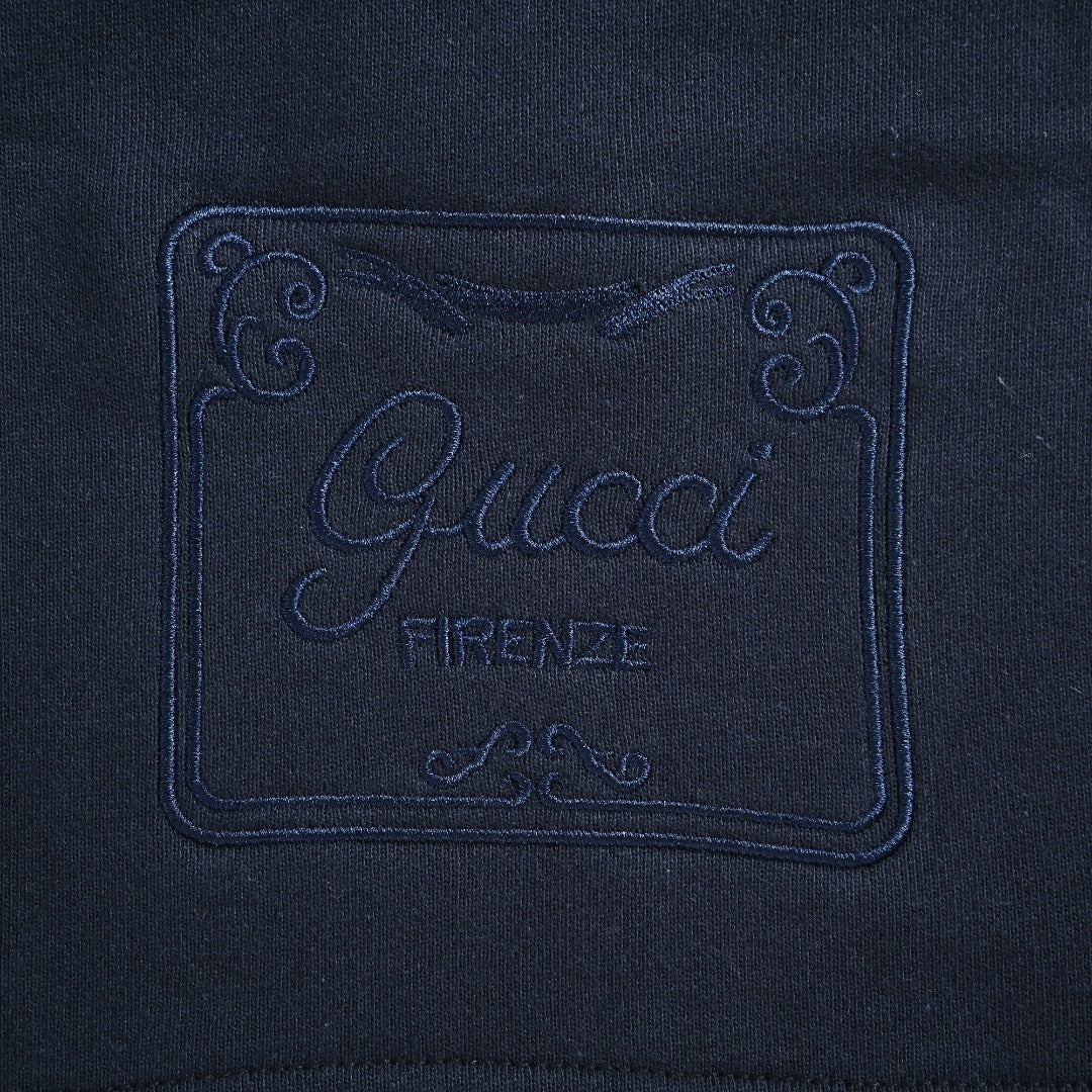 Gucci 26SS Hem Embroidered Logo Plate Drawstring Shorts Navy