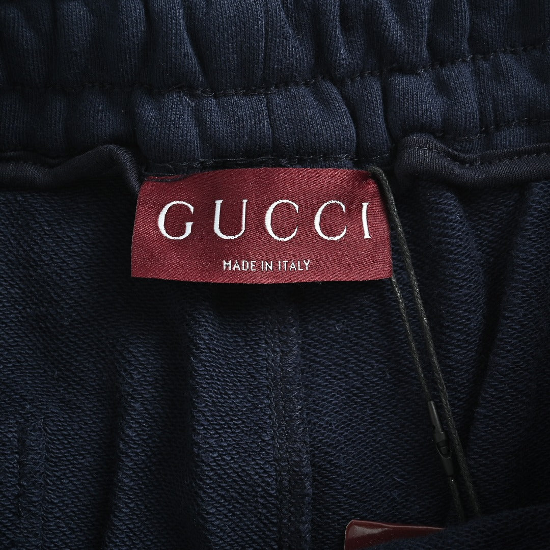 Gucci 26SS Hem Embroidered Logo Plate Drawstring Shorts Navy