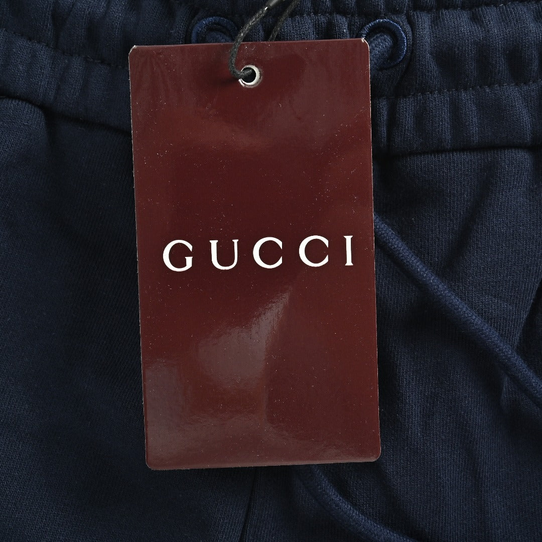 Gucci 26SS Hem Embroidered Logo Plate Drawstring Shorts Navy