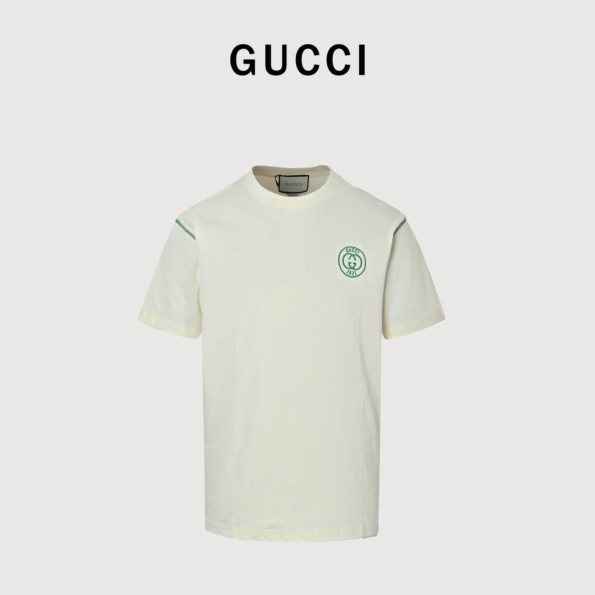 Gucci 1921 Double G Crest Embroidery Short-Sleeve T-Shirt Ivory