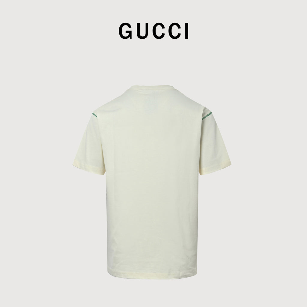 Gucci 1921 Double G Crest Embroidery Short-Sleeve T-Shirt Ivory