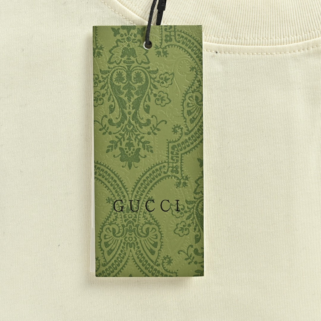 Gucci 1921 Double G Crest Embroidery Short-Sleeve T-Shirt Ivory