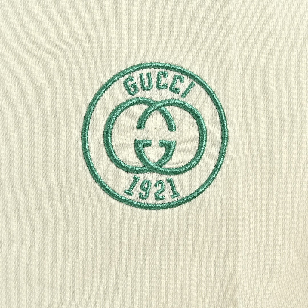 Gucci 1921 Double G Crest Embroidery Short-Sleeve T-Shirt Ivory