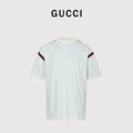 Gucci Red Green Web Stripe Shoulder Embroidered Logo Short-Sleeve T-Shirt White
