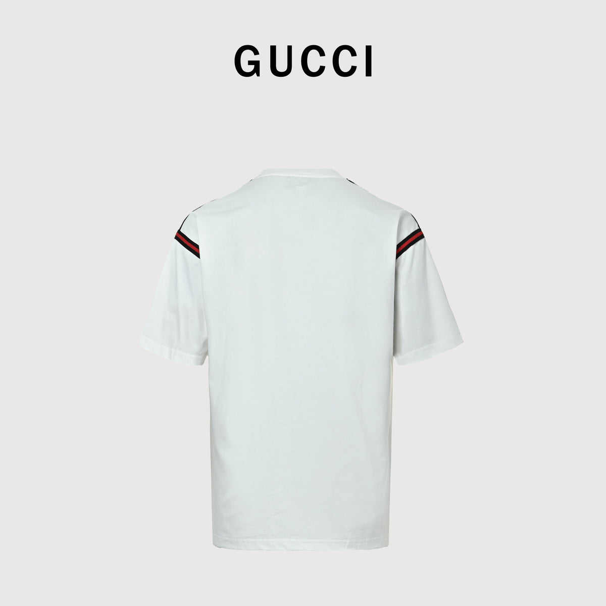 Gucci Red Green Web Stripe Shoulder Embroidered Logo Short-Sleeve T-Shirt White