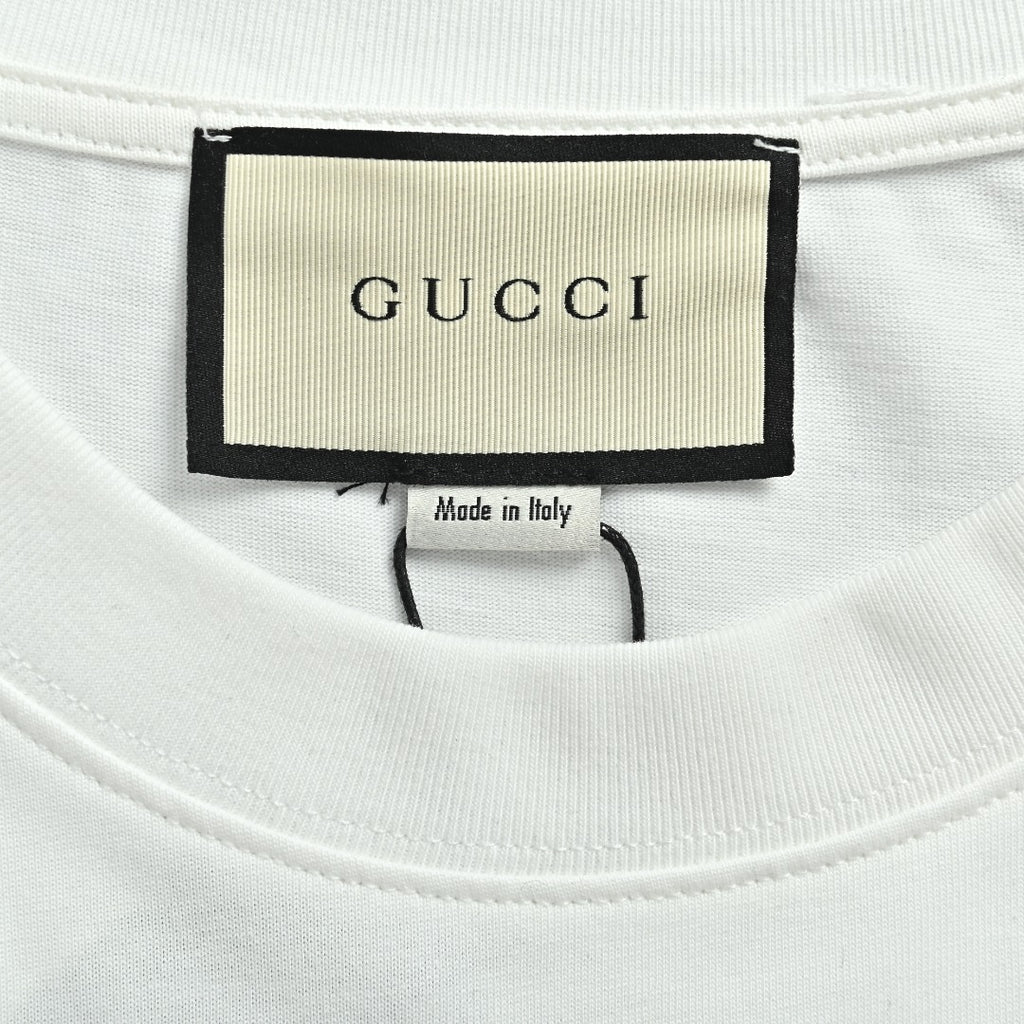 Gucci Red Green Web Stripe Shoulder Embroidered Logo Short-Sleeve T-Shirt White