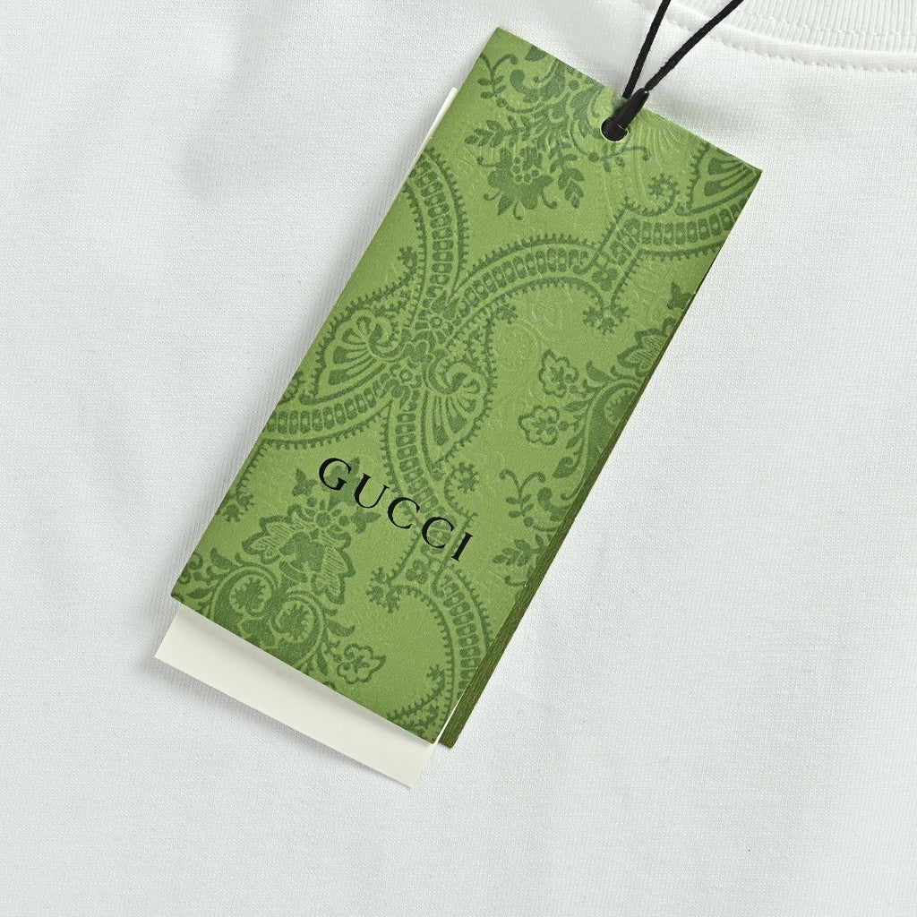 Gucci Red Green Web Stripe Shoulder Embroidered Logo Short-Sleeve T-Shirt White