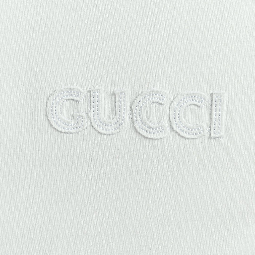 Gucci Red Green Web Stripe Shoulder Embroidered Logo Short-Sleeve T-Shirt White