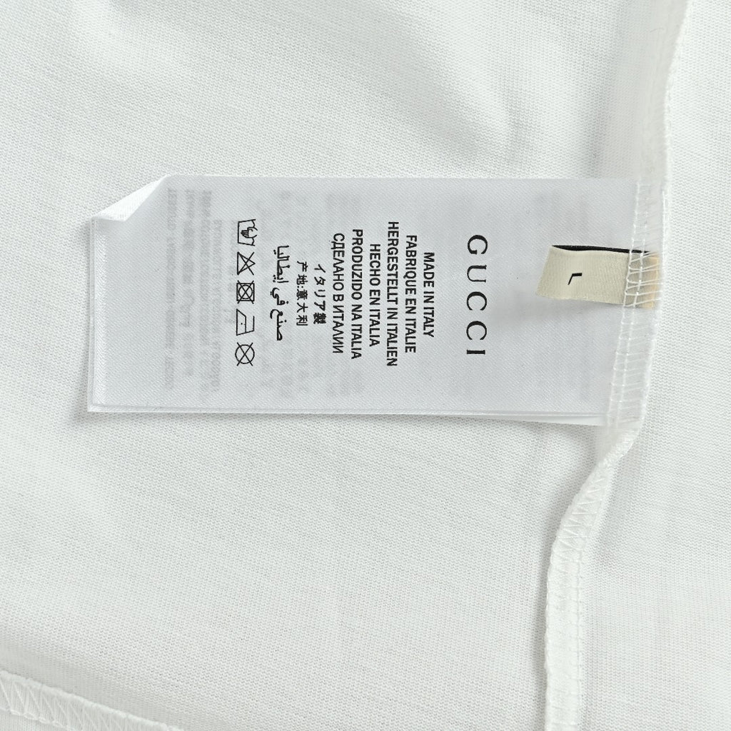 Gucci Red Green Web Stripe Shoulder Embroidered Logo Short-Sleeve T-Shirt White