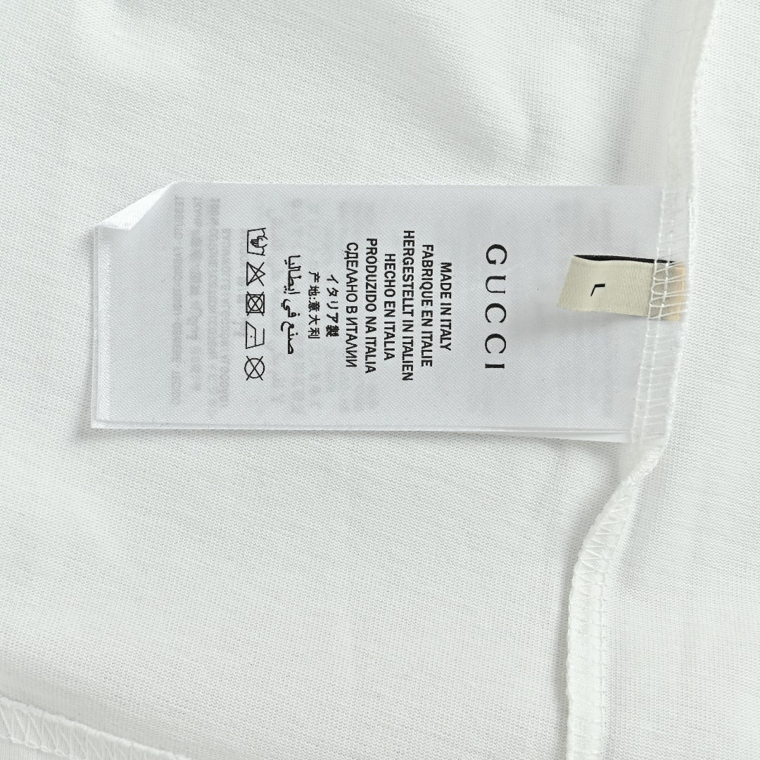 Gucci Red Green Web Stripe Shoulder Embroidered Logo Short-Sleeve T-Shirt White