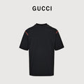 Gucci Red Green Web Stripe Shoulder Embroidered Logo Short-Sleeve T-Shirt Black