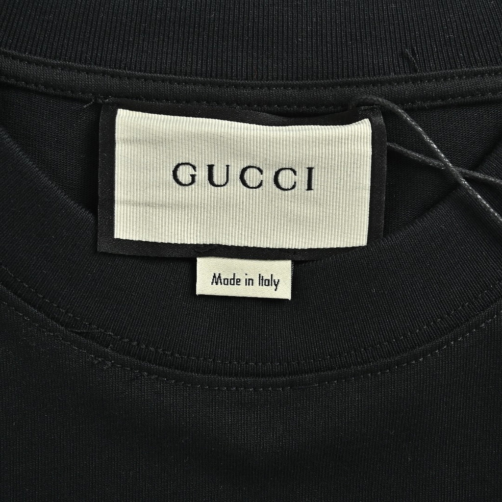 Gucci Red Green Web Stripe Shoulder Embroidered Logo Short-Sleeve T-Shirt Black