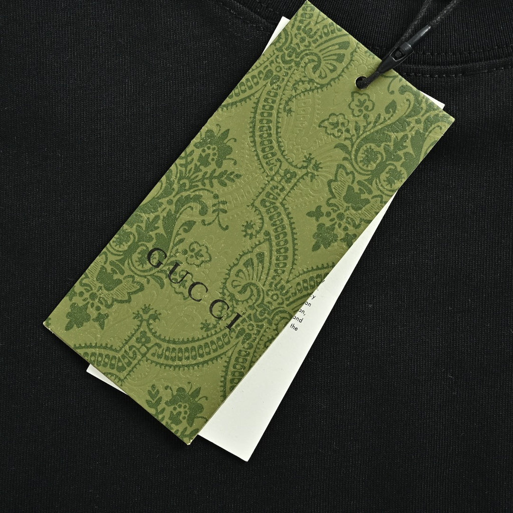 Gucci Red Green Web Stripe Shoulder Embroidered Logo Short-Sleeve T-Shirt Black