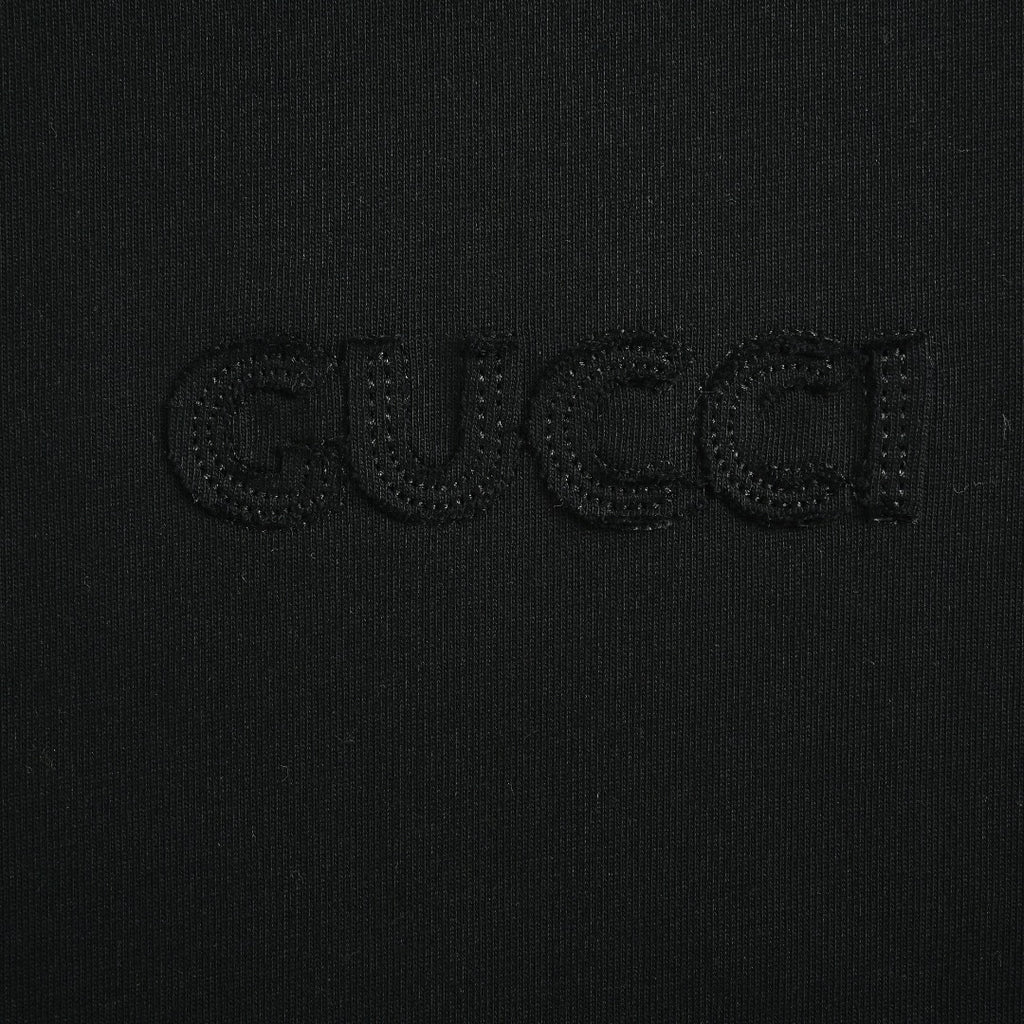 Gucci Red Green Web Stripe Shoulder Embroidered Logo Short-Sleeve T-Shirt Black