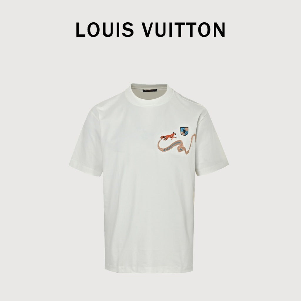 Louis Vuitton Vintage Fox Ribbon Badge Embroidery Short-Sleeve T-Shirt White