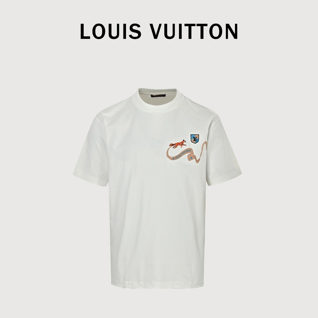 Louis Vuitton Vintage Fox Ribbon Badge Embroidery Short-Sleeve T-Shirt White