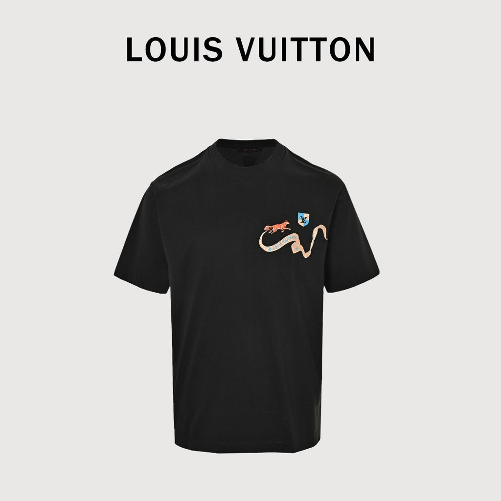 Louis Vuitton Vintage Fox Ribbon Badge Embroidery Short-Sleeve T-Shirt Black
