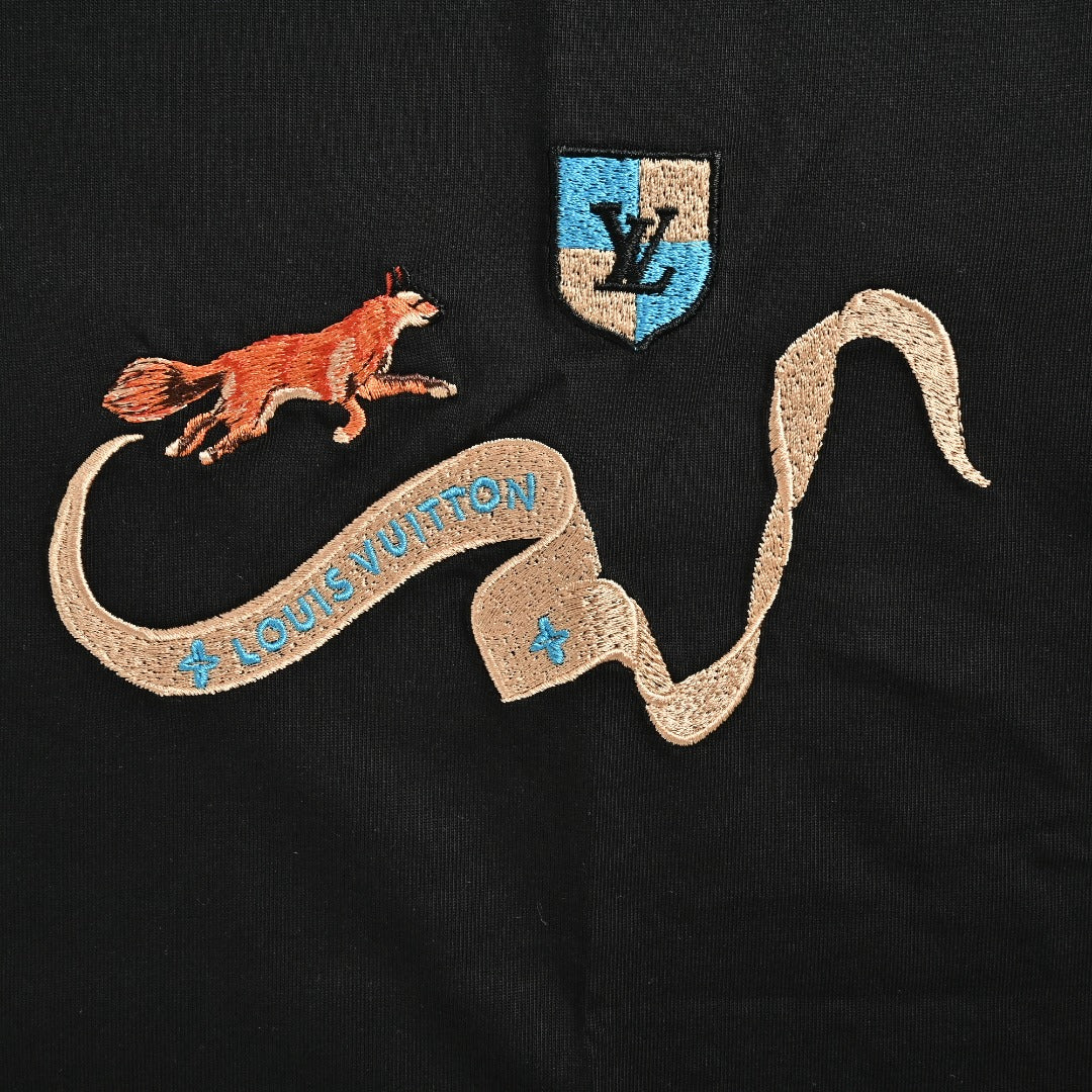 Louis Vuitton Vintage Fox Ribbon Badge Embroidery Short-Sleeve T-Shirt Black