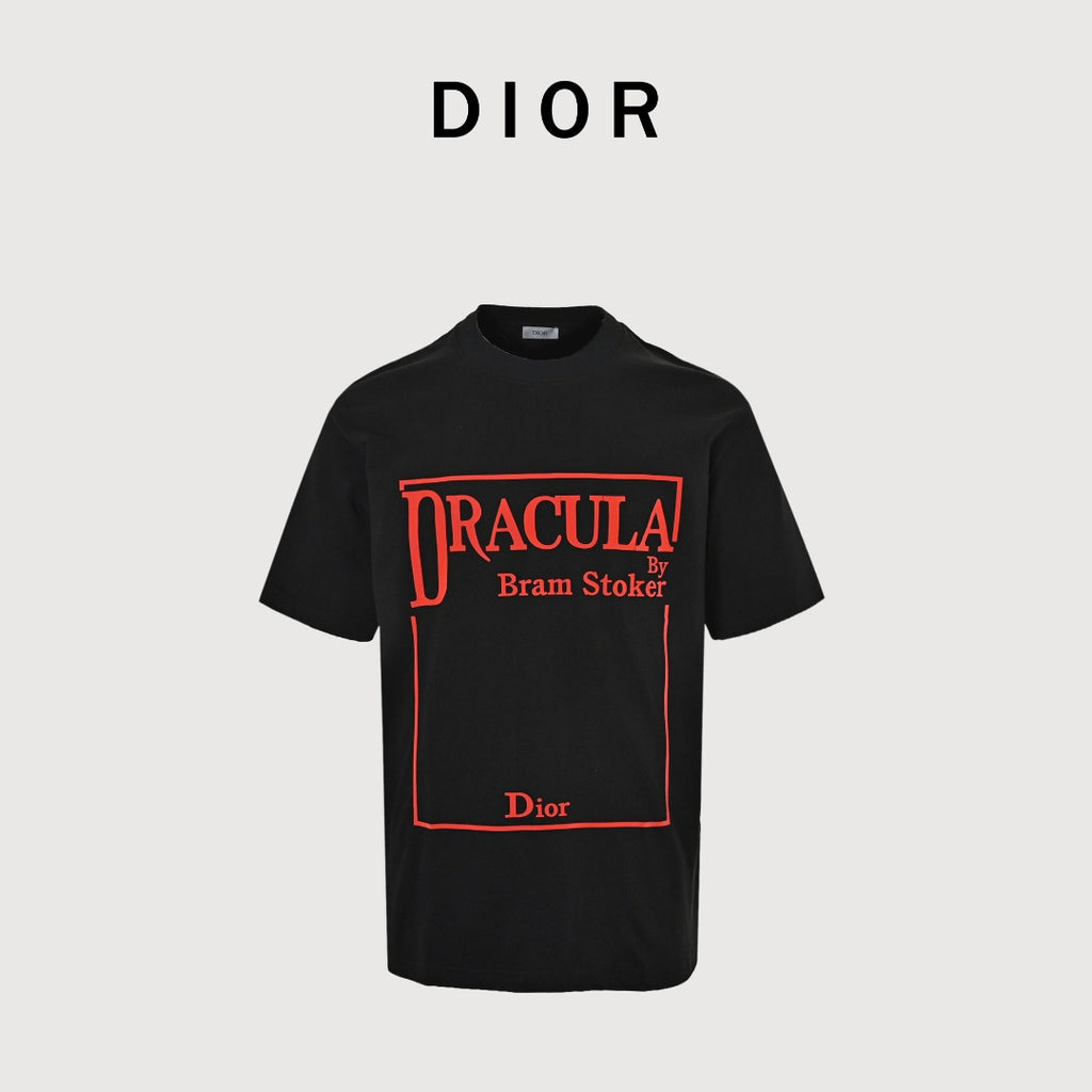 Dior x Bram Stoker Dracula Book Cover Red Frame Print Short-Sleeve T-Shirt Black