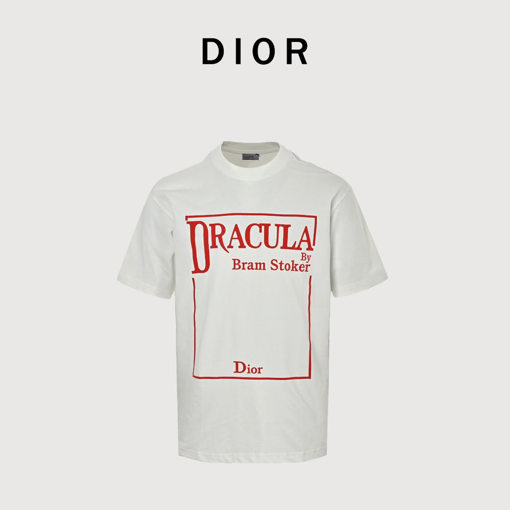 Dior x Bram Stoker Dracula Book Cover Red Frame Print Short-Sleeve T-Shirt White