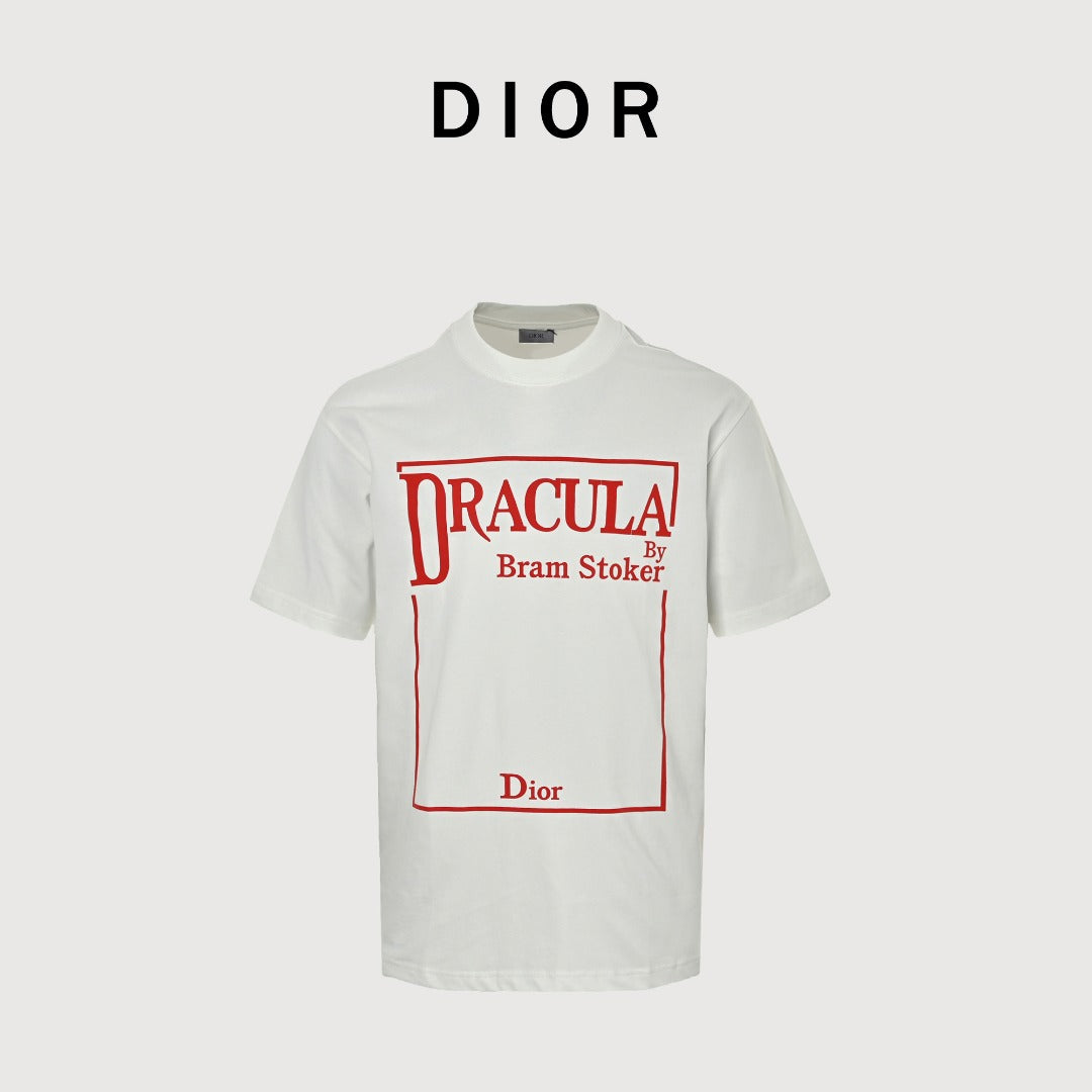 Dior x Bram Stoker Dracula Book Cover Red Frame Print Short-Sleeve T-Shirt White