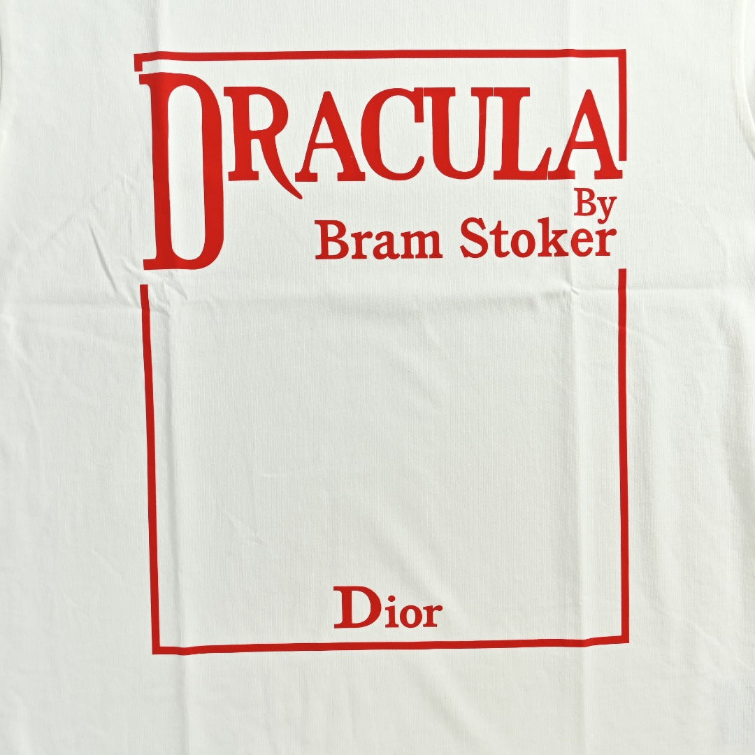 Dior x Bram Stoker Dracula Book Cover Red Frame Print Short-Sleeve T-Shirt White