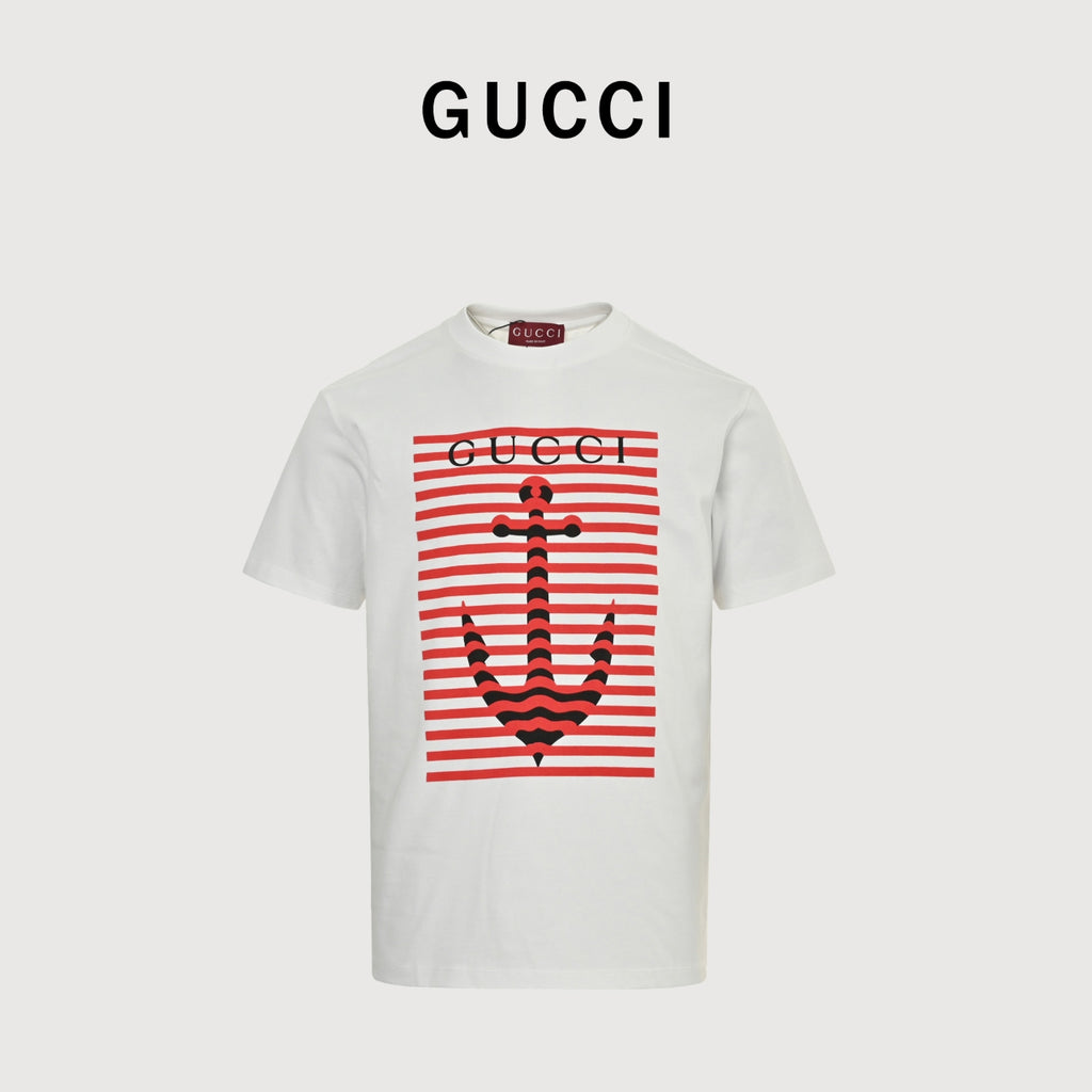 Gucci 25SS Nautical Stripe Anchor Print Short-Sleeve T-Shirt White