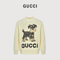 Gucci Whimsical Cartoon Schnauzer Dog Print Crew Neck Sweatshirt Cream