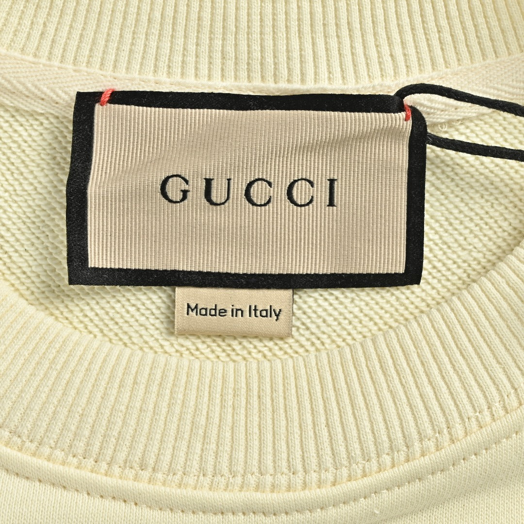 Gucci Whimsical Cartoon Schnauzer Dog Print Crew Neck Sweatshirt Cream